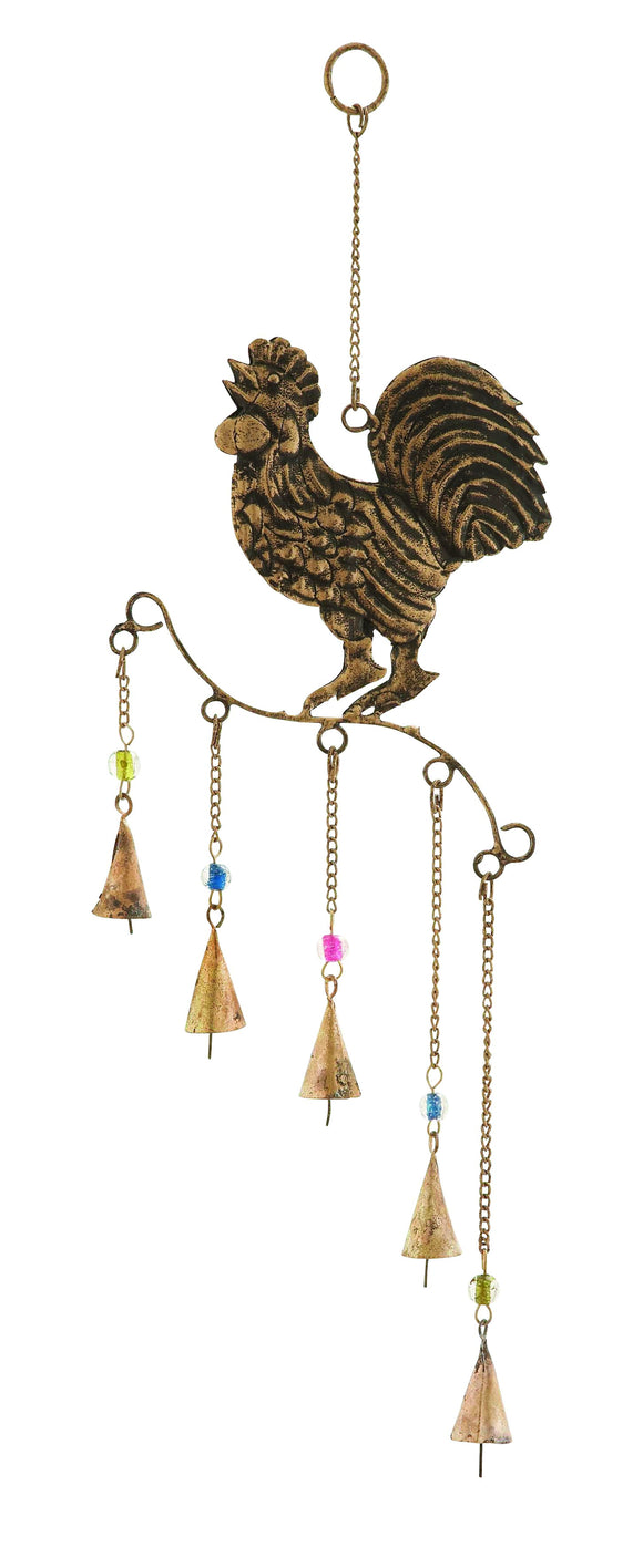Metal Rooster Wind Chime with Conical Bells