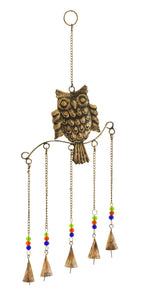 Owl Wind Chime Natural Style with 5 Bells in Colored Beads