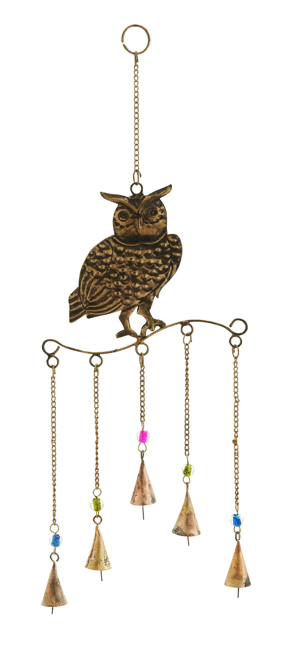 Owl Wind Chime Golden Wire Detailing in Colored Beads