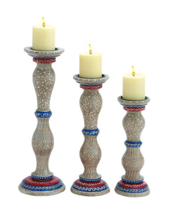 Candle Wooden Holder with Different Sizes in Green Set of 3