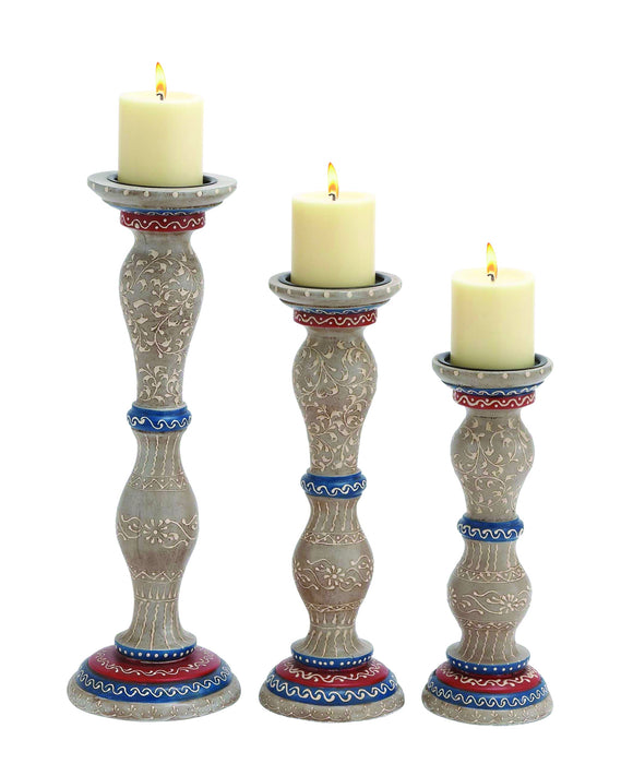 Candle Wooden Holder with Different Sizes in Green Set of 3