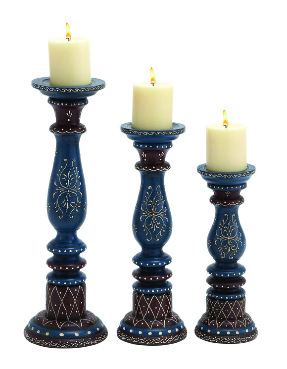 Wooden Colorful Candle Holder in Different Sizes in Set of 3