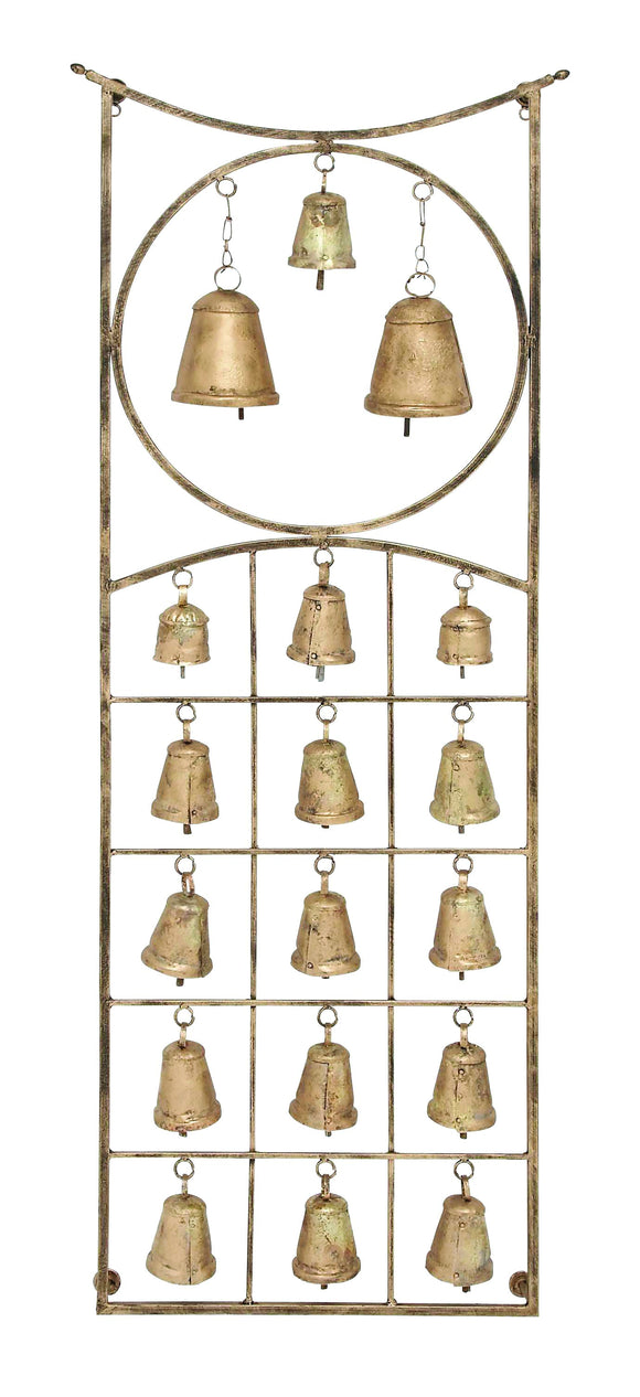 Metal Bell Wall Hanging Plague with Eighteen Bells in Exquisite Circle and Square Design