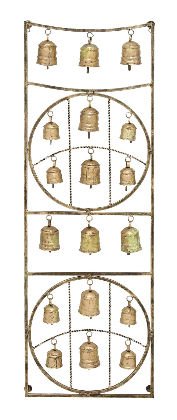 Exquisitely Designed Metal Bell Wall Hanging Plague with Eighteen Bells in Exquisite Circle and Triangle Design