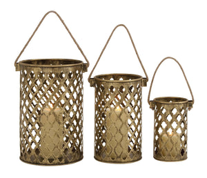 Set of Three Antique Metal Lantern Candle Holders