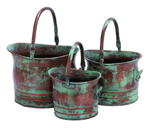 Contemporary Metal Planter with Rustic Style in Green - Set of 3