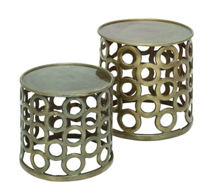 Set of Two Cylindrical Shaped Metal Stools in Contemporary Style