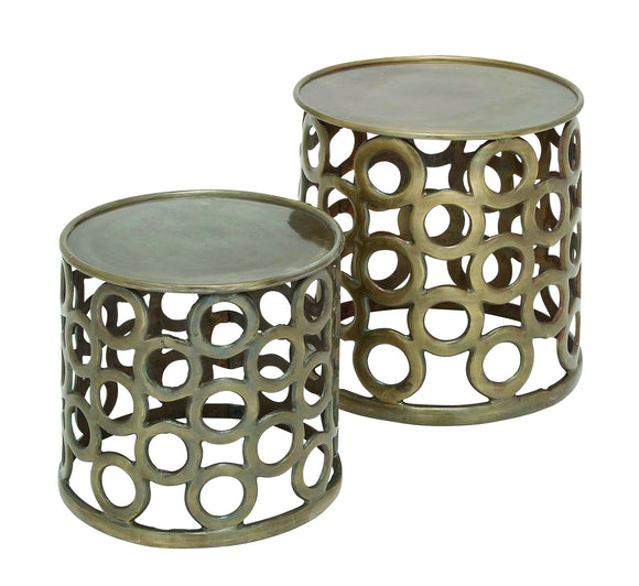 Set of Two Cylindrical Shaped Metal Stools in Contemporary Style