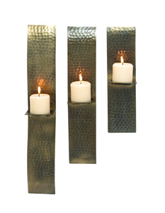 Set of Three Metal Candle Scones with Crocodile Skin Design