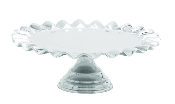 Exquisite Cake Stand in Glossy Silver Finish with Curved Edge Design