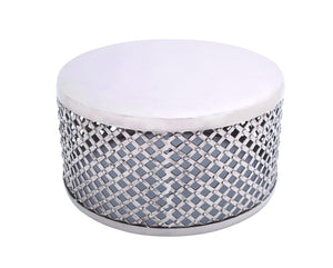 Nickel Plated Round Coffee Table with Crisscross Design