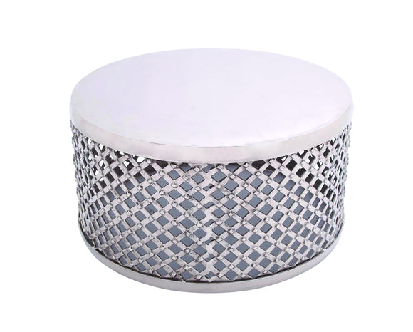 Nickel Plated Round Coffee Table with Crisscross Design