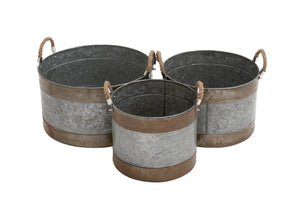 Rustic Set of 3 Metal Galvanized Planter