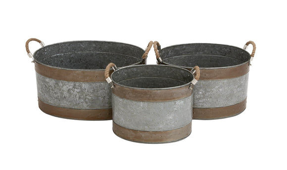 The Wide Set Of 3 Metal Galvanized Planter