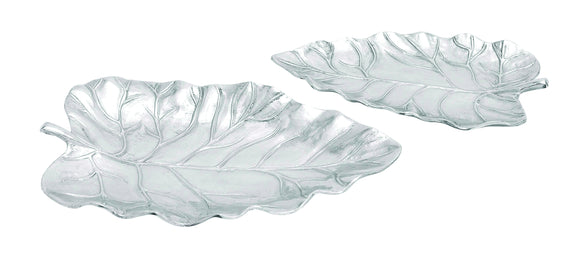 Set of 2 Metal Leaf Tray with Polished Metallic Finish