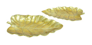 Leaf Tray with Intricate Carved Designs Set of 2