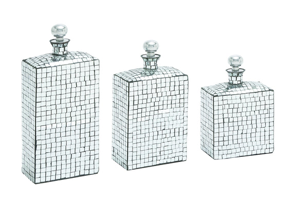 Metal Mosaic Mirror Bottle with Stopper Set of Three