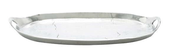 Aluminum Oval Tray with Handle with Accentuated Weathered Design