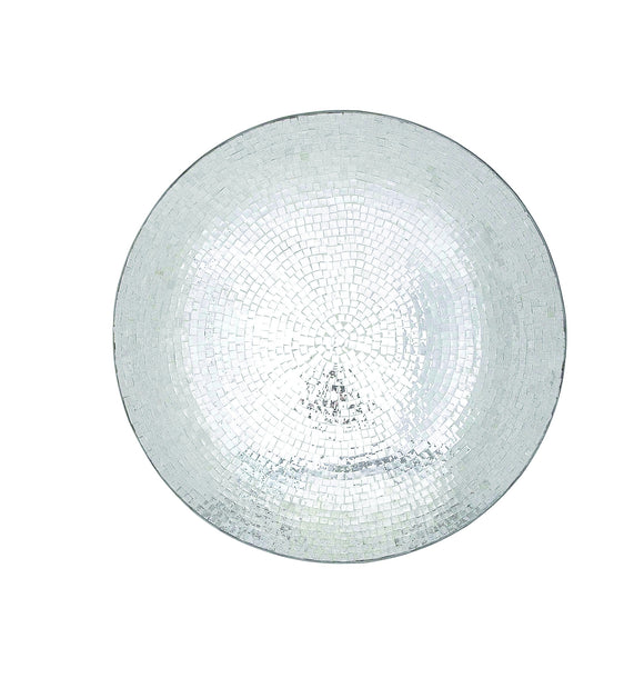 Metal Mirror Mosaic Round Wall Platter in Glossy Silver Finish