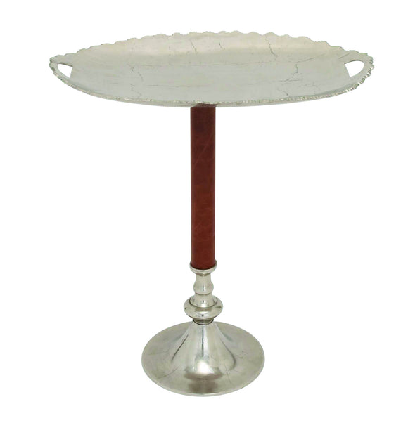 Unique Tray Stand Featuring Exquisite Tray Top with Curved Edge Design and Leather Covered Stand