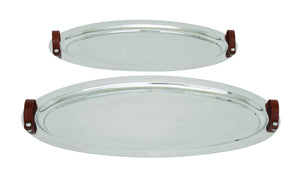 Aluminum Tray Set of Two with Leather Handles