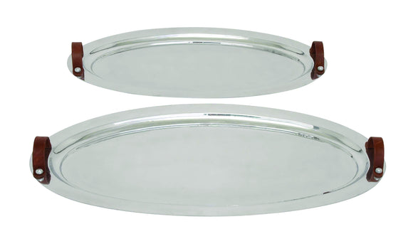 Aluminum Tray Set of Two with Leather Handles