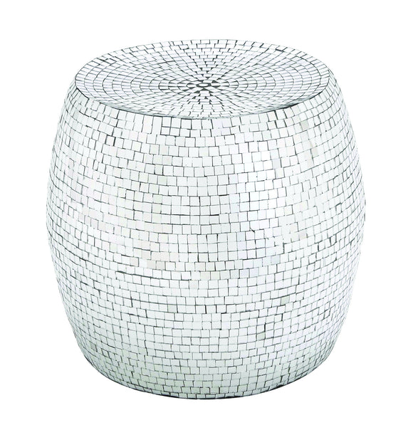 Drum Shaped Metal Stool with Sparkling Mosaic Mirrors