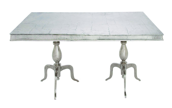 Rustic Aluminum Dinner Table with Double Pedestal Stand