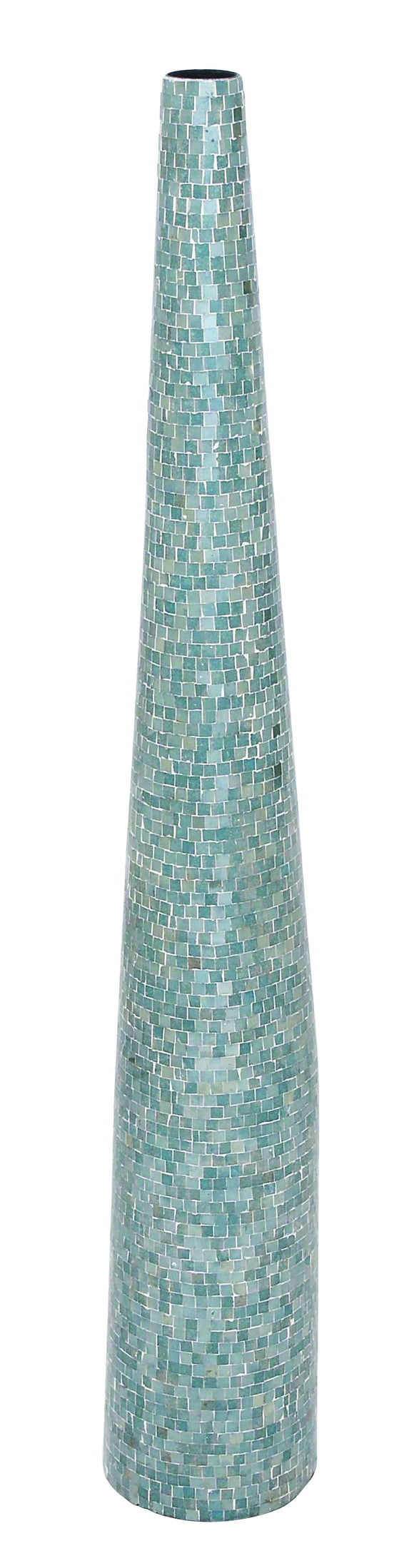 Metal Mosaic Vase in Sleek and Slim Design with Blue Colored Mirror Mosaic Tiles