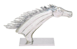 Decorative Horse Head Show Piece with Weathered Looks and Polished Aluminum Finish