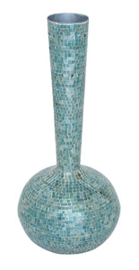 Long Neck Decanter Vase with Blue Colored Mosaic Mirror Tiles (Small)