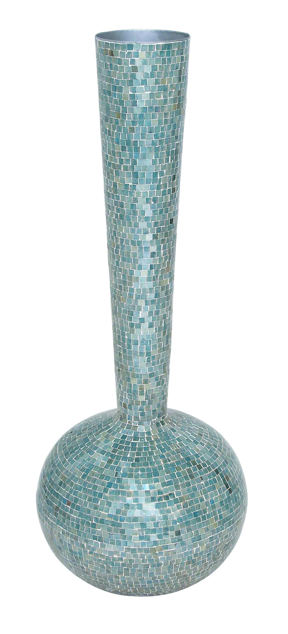 Long Neck Decanter Vase With Blue Mosaic Mirror Tiles (Large)