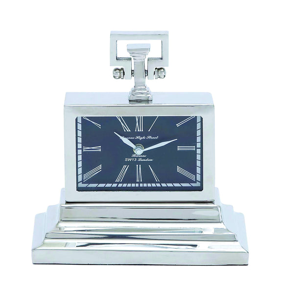 Nickel Plated Table Clock with Three Tiered Base