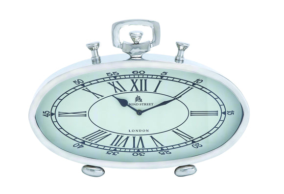 Nickel Plated Table Clock with Roman Numerals