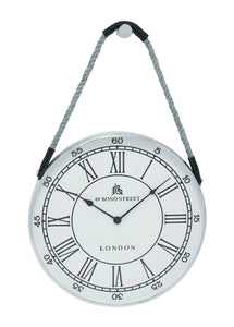 Metal Hanging Wall Clock with Attached Rope Fitted with Leather Straps (Large)