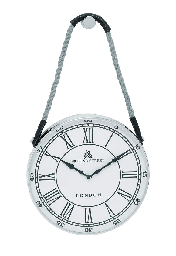 Metal Hanging Wall Clock with Attached Rope fitted with Leather Straps (Small)