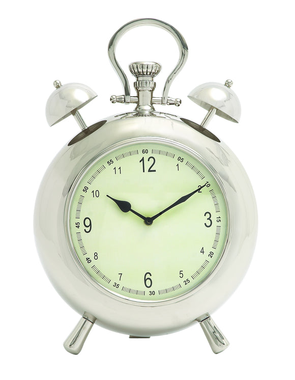 Vintage Metal Table Clock in Silvery White Finish