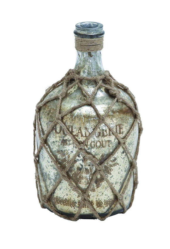 Glass Jute Bottle with Inner Layer Is Coated in Silver Color