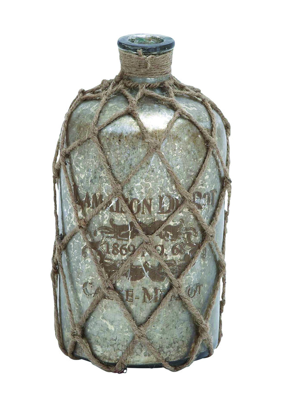 Glass Jute Bottle Polished Surface with A Silver Coat