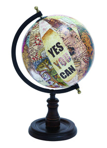 Wood Globe with Sturdy Base And Printed Graphics