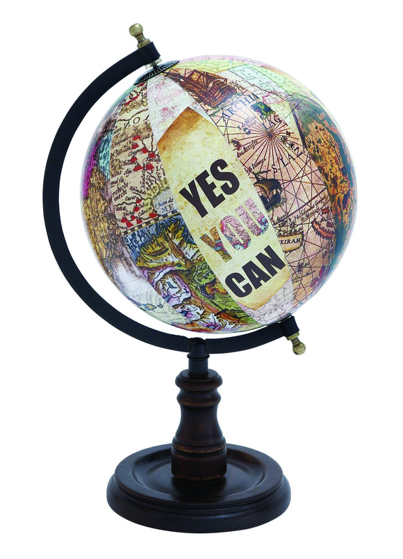 Wood Globe with Sturdy Base And Printed Graphics