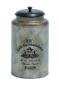 Metal Wood Galvanized Canister with Vintage Label