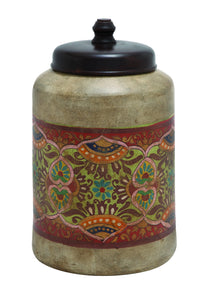 Hand Crafted Terracotta Jar with Black Colored Lid in Traditional Ethnic Design