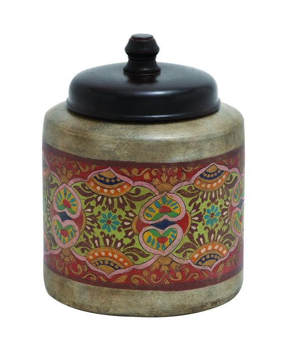 Terracotta Jar with Beautiful Ethnic Drawings and Sturdy Black Colored Lid