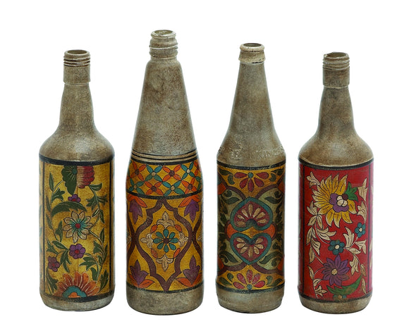 Terracotta Bottles Set of Four with Beautiful Floral Hand Paintings