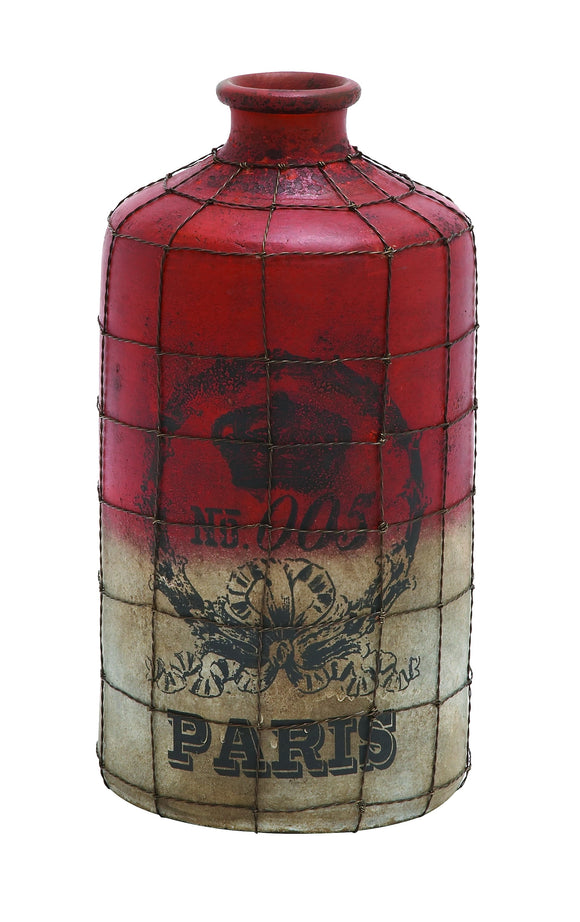 Elegant Terra Cotta Bottle in Wire Mesh with Vintage Label