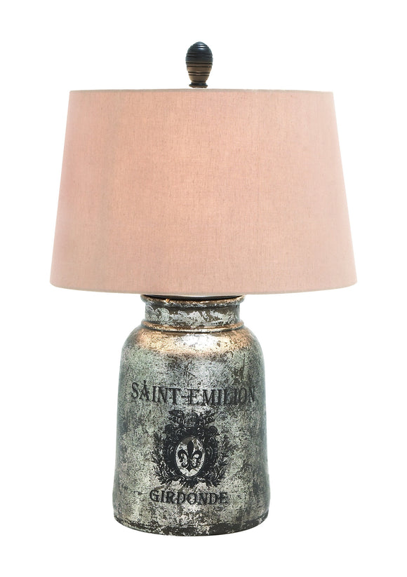 Terra Cotta Wooden Table Lamp in Antique Silver Finish