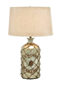 Tinted Glass Table Lamp with Netted Jute