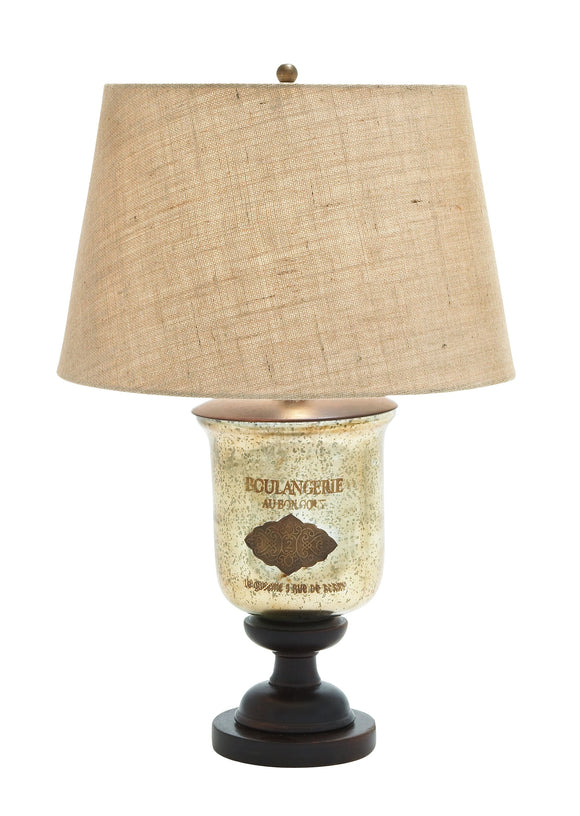 Vintage Trophy Cup Glass Wooden Table Lamp