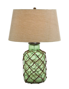 Translucent Glass Table Lamp with Netted Leather